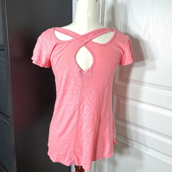 Anthropologie Left of Center Pink T-Shirt with Cross Back -S - Picture 2 of 2